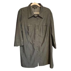 Laura Plus Size 18 Blue Heathered Short Sleeved,Button Up-Career Wear,Jacket